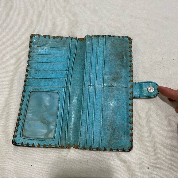 Wallet Pocketbook Embroidered Cherry Tree Turquoise Blue Imperfect Used - Picture 4 of 8